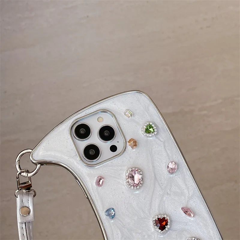 Jewel Mini Bag Case with Rhinestones & Shoulder Straps for iPhone