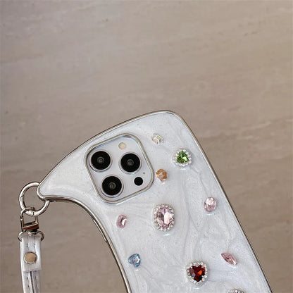 Jewel Mini Bag Case with Rhinestones & Shoulder Straps for iPhone